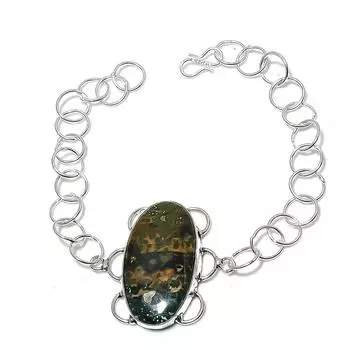 Браслет ручной работы из стерлингового серебра 925 пробы с натуральным камнем океанской яшмы 7–8 дюймов y5u76