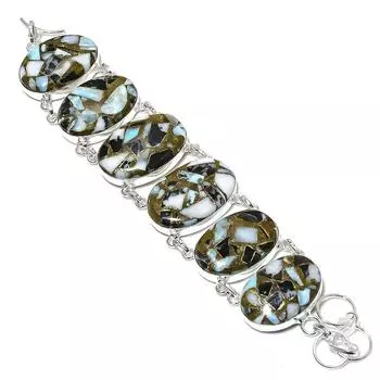 Браслет ручной работы из стерлингового серебра 925 пробы с натуральным драгоценным камнем зебровой яшмы 7-8 дюймов Q0l80