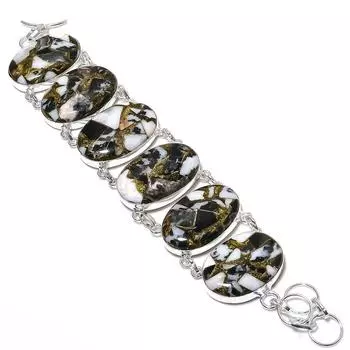 Браслет ручной работы из стерлингового серебра 925 пробы с натуральным драгоценным камнем зебровой яшмы 7-8 дюймов M3N45