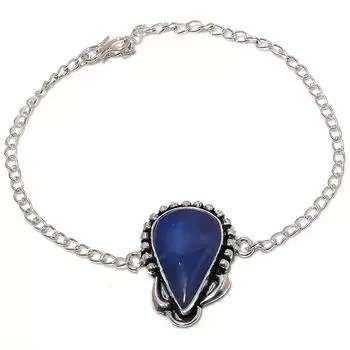 Браслет ручной работы из стерлингового серебра 925 пробы с натуральным драгоценным камнем содалитом 7-8 дюймов S3D60