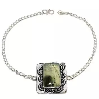 Браслет ручной работы из стерлингового серебра 925 пробы с натуральным драгоценным камнем пренитом 7-8 дюймов f0b05