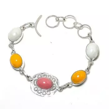 Браслет ручной работы из стерлингового серебра 925 пробы с натуральным стеклянным драгоценным камнем 7-8 дюймов j6l33