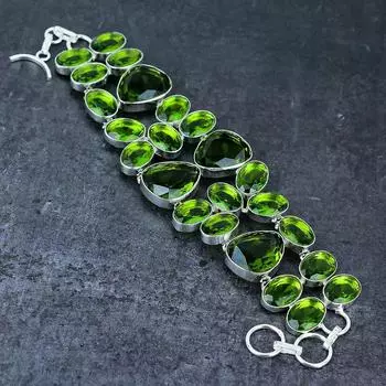 Браслет ручной работы из стерлингового серебра 925 пробы с драгоценными камнями перидот 7-8 дюймов p0Z48