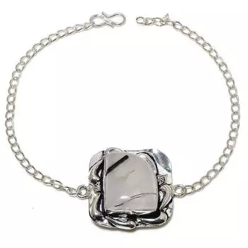 Браслет ручной работы из стерлингового серебра 925 пробы с натуральным черным рутилом 7-8 дюймов M5j98