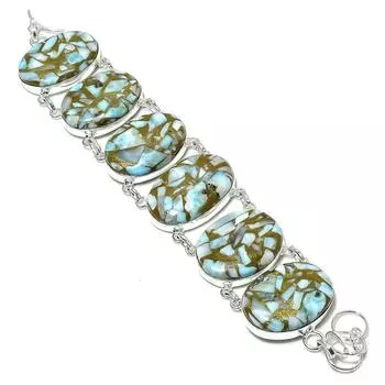 Браслет ручной работы из стерлингового серебра 925 пробы с натуральным медным камнем Ларимар 7-8 дюймов E7u01