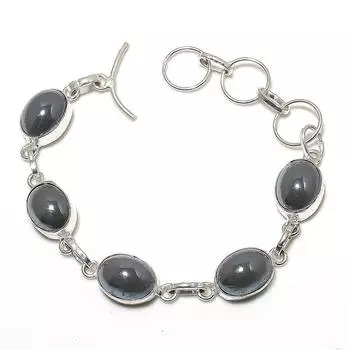 Браслет ручной работы из стерлингового серебра 925 пробы с натуральным стеклянным драгоценным камнем 7-8 дюймов J4q94