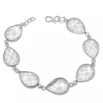 Браслет ручной работы из стерлингового серебра 925 пробы с натуральным белым топазом, 7–8 дюймов, i8L10