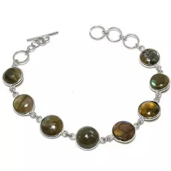 Браслет ручной работы из стерлингового серебра 925 пробы с натуральным лабрадоритом 7–8 дюймов i7d08