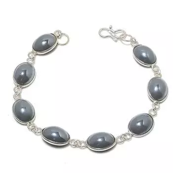 Браслет ручной работы из стерлингового серебра 925 пробы с натуральным стеклянным драгоценным камнем 7-8 дюймов R7e02