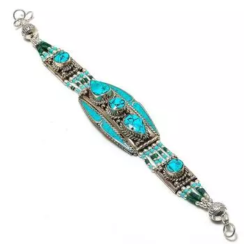 Браслет ручной работы из тибетского бирюзового камня 7-8 дюймов D1C43