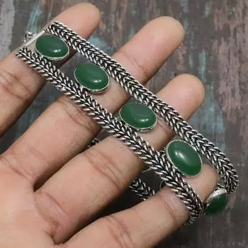 Браслет ручной работы из зеленого оникса из стерлингового серебра 925 пробы для женщин 7-8 Inches зелёный
