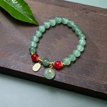 Браслет ручной работы на резинке с бусинами на удачу и богатство, имитация нефрита, пряжка пинъань, счастливый амулет, молитвенные браслеты для женщин и мужчин, подарок 17cm зелёный