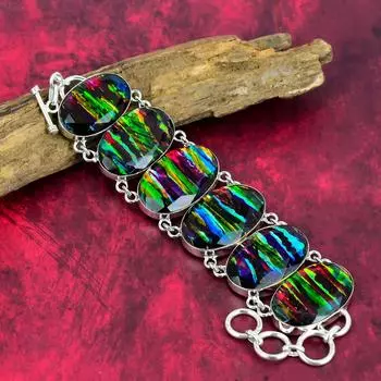 Браслет ручной работы с аммонтитом, Ювелирные изделия из стерлингового серебра 925 пробы, Браслет из драгоценных камней, Ювелирные изделия из серебряной цепочки, Совершенно новые ювелирные изделия для подарка 8 Inches With Adjustable разноцветный