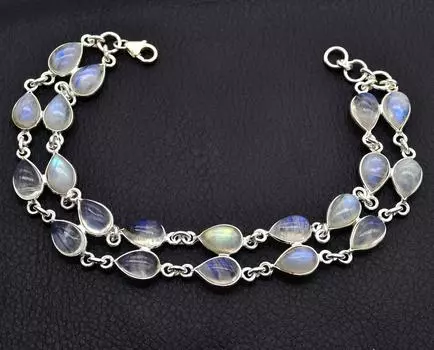 Браслет ручной работы с драгоценным камнем из лунного камня стерлингового серебра 925 пробы красивые дизайнерские украшения белый