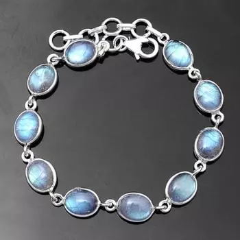 Браслет ручной работы с драгоценным камнем лабрадорит, подарок для нее, браслет в стиле бохо, серебряные подвески, подарок по случаю дня рождения, серебро 925 пробы 7 inch