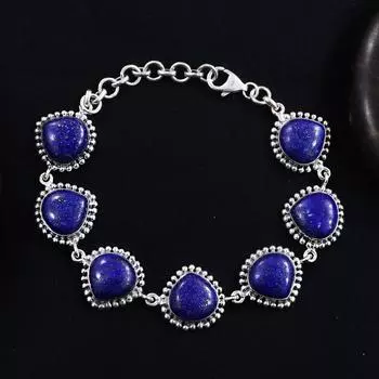 Браслет ручной работы с драгоценными камнями лазурит, ювелирные изделия в стиле бохо, подарок для нее, серебро 925 пробы, серебряные ювелирные изделия 7.5 inch