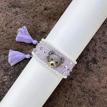 Браслет ручной работы с изображением медведя из мультфильма, инкрустированный бриллиантами, цветной, оригинальный, модный, с бахромой лаванды фиолетового