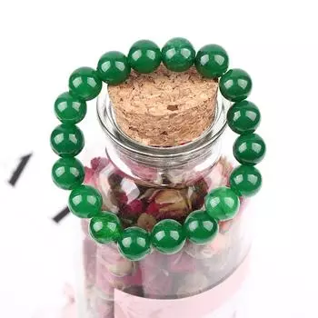 Браслет ручной работы с круглыми бусинами 10 мм, темно-зеленый драгоценный камень зелёный