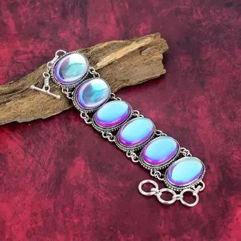 Браслет ручной работы с мистическим опалом, драгоценный камень 925 пробы, регулируемая цепочка из стерлингового серебра 925 пробы, изысканный опал для свадебного подарка 8 Inches With Adjustable белый