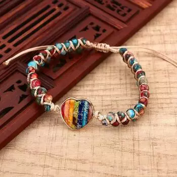 Браслет ручной работы с персиковым сердцем и императорским камнем для женщин разноцветный