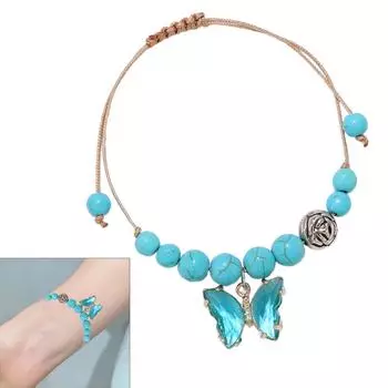 Браслет ручной работы с подвеской в виде бабочки, плетеная веревка, ручная цепочка, регулируемый шнур, браслет, браслеты из натурального камня, вечерние ювелирные изделия чёрный