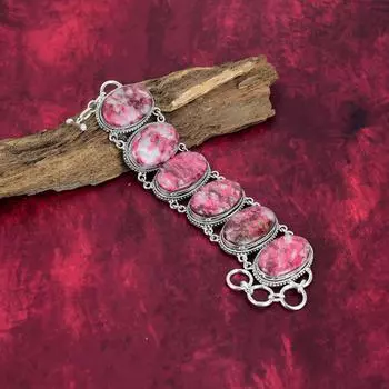 Браслет ручной работы с розовым драгоценным камнем Тулит, регулируемый браслет из стерлингового серебра 925 пробы, изящные украшения на День благодарения Adjustable with 8 inches розовый