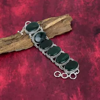 Браслет ручной работы с зеленым нефритом и селенитом, регулируемый браслет-цепочка из стерлингового серебра 925 пробы, изящные украшения на День памяти Adjustable with 8 inches зелёный