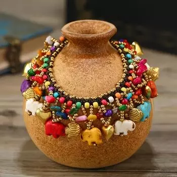 Браслет ручной работы в тибетском стиле в виде слона - натуральный камень, универсальный, подходит для ношения на запястье или щиколотке разноцветный