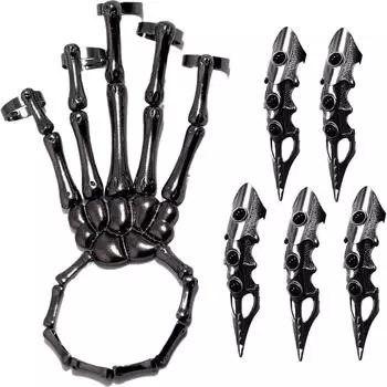 Браслет Рука Скелета, Браслет Рука Скелета в Стиле Панк, Пасхальные Руки Скелета Черные, Кольцо-Рука Скелета, Кольца на Весь Палец, Браслет-Цепочка на Руку One Size