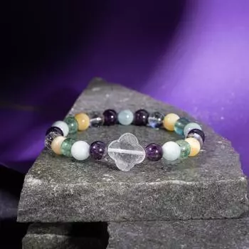 Браслет Рыбы Аквамарин, Аметист, Кальцит, Хрустальный кварц, Зеленый флюорит