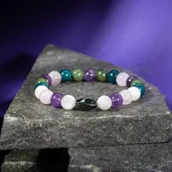 Браслет Рыбы Аметист, Лунный камень, Голубой апатит, Розовый кварц, Нефрит