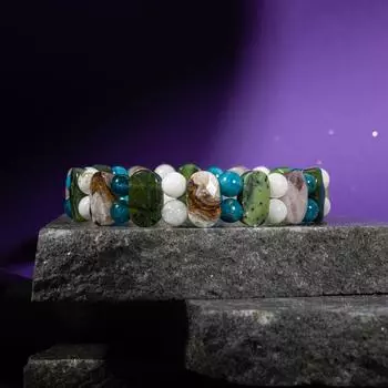 Браслет Рыбы Аметист, Лунный камень, Голубой апатит, Нефрит