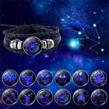 Браслет с 12 созвездиями, новинка 2023 года, модные ювелирные изделия, кожаный браслет, мужской повседневный индивидуальный браслет со знаками зодиака в стиле панк