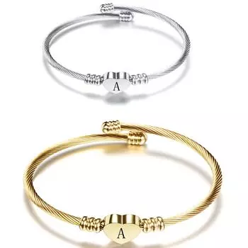 Браслет с 26 буквами, простой индивидуальный браслет из титановой стали с любовным письмом, открытый женский универсальный браслет с персиковым сердцем