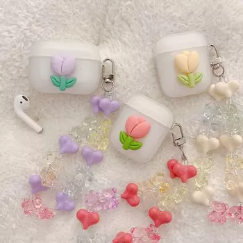 Браслет с 3d цветами и тюльпанами, милый браслет для зарядки наушников Ins для Apple Airpod Pro 1 3 2, беспроводной Bluetooth мультяшный чехол For Airpods Pro