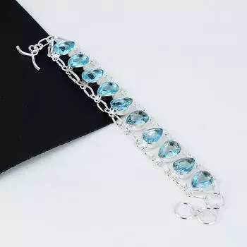 Браслет с аквамарином Драгоценный камень с аквамарином Браслет ручной работы из стерлингового серебра 925 пробы Браслет с аквамарином для подарка Богемный браслет унисекс для нее 8