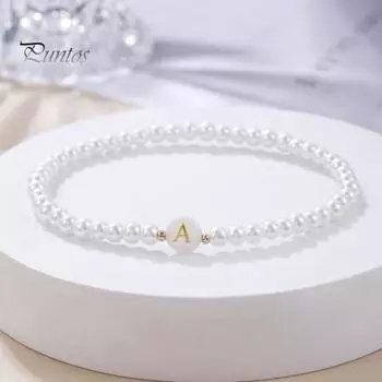 Браслет с алфавитом Алфавиты Изогнутый искусственный жемчуг Эластичный бисер Регулируемый Декоративный сплошной цвет Имя Начальная буква Женский браслет Женские украшения A