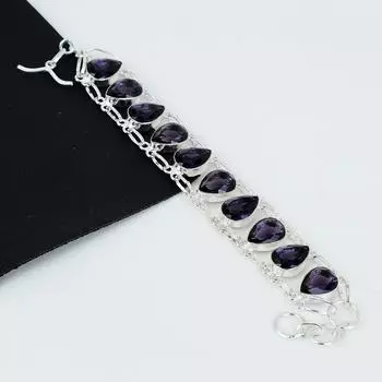 Браслет с аметистом Фиолетовый аметист Драгоценный камень Браслет ручной работы из стерлингового серебра 925 пробы Браслет с фиолетовым аметистом для подарка Браслет унисекс для нее 8