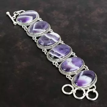 Браслет с аметистом и шевроном, ювелирные изделия ручной работы, винтажный браслет из драгоценных камней, браслет из стерлингового серебра 925 пробы, регулируемый браслет-цепочка, подарки для матери