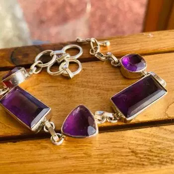 Браслет с аметистом, стерлинговое серебро для женщин - фиолетовый браслет-цепочка с драгоценными камнями, регулируемый браслет из камня - подарок на день рождения для женщин 7 to 8.5 фиолетовый