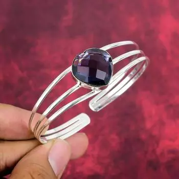 Браслет с аметистом, ювелирные изделия из цельного серебра 925 пробы, ювелирные изделия ручной работы с драгоценными камнями аметист для женщин Adjustable фиолетовый