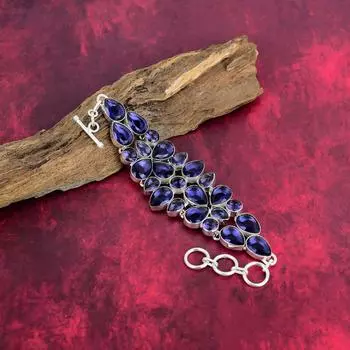 Браслет с аметистом, ювелирные изделия из цельного серебра 925 пробы с драгоценными камнями, браслет ручной работы на День матери Adjustable With 8 Inches фиолетовый