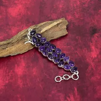 Браслет с аметистом, ювелирные изделия из драгоценных камней, браслет из стерлингового серебра 925 пробы, подарок для женщин, браслет ручной работы Adjustable with 8 inches фиолетовый