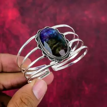 Браслет с аммолитом, драгоценный камень, ювелирные изделия ручной работы, браслет из стерлингового серебра 925 пробы, подарок жене, ювелирные изделия Adjustable синий