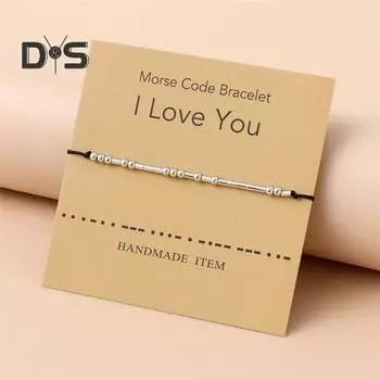 Браслет с азбукой Морзе и карточкой, парный браслет, символ любви, растягивающийся дизайн, буквенно-цифровой браслет на запястье, праздничный подарок для любимых C