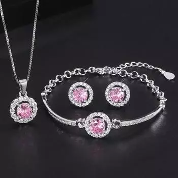 Браслет с бьющимся сердцем из розового циркония, подарок на праздник Циси для девушки, ожерелье, кулон, серьги Tide Earrings