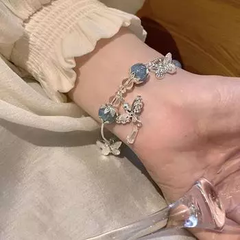 Браслет с бабочкой из голубого жемчуга для женщин, милый, изысканный, студенческий, подарок другу, стильные, простые аксессуары