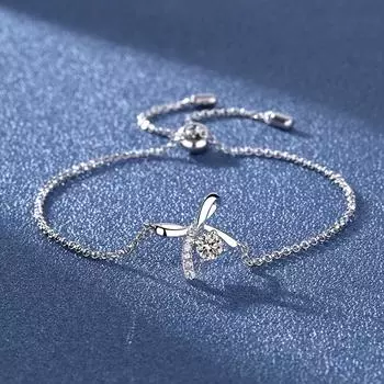 Браслет с бантом из чистого серебра S925 с муассанитом, покрытый 18-каратной обработкой AU750 с бриллиантами из муассанита, 30 минут, цвет D zircon