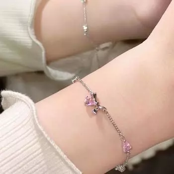 Браслет с бантом из розового бриллианта, женские милые милые ручные украшения