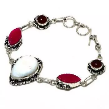 Браслет с белым кораллом, гемеморфитом, друзами, посеребренным камнем 925 пробы, 6–8 дюймов